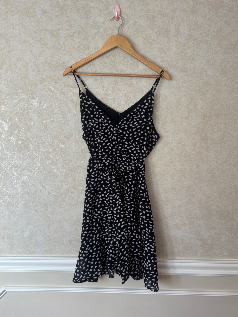 She + Sky Black Mini Dress with White Spot Print